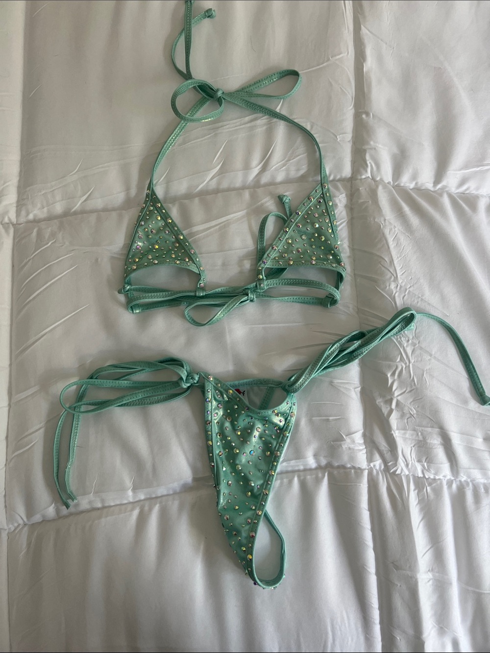 Candyland Aqua Rhinestone Tie Bikini Set